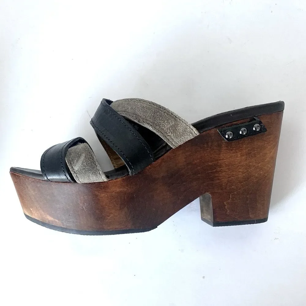 Rag & Bone Black & Tope Leather Platform 4” Wood Heels sz 6 Urban Edge Model